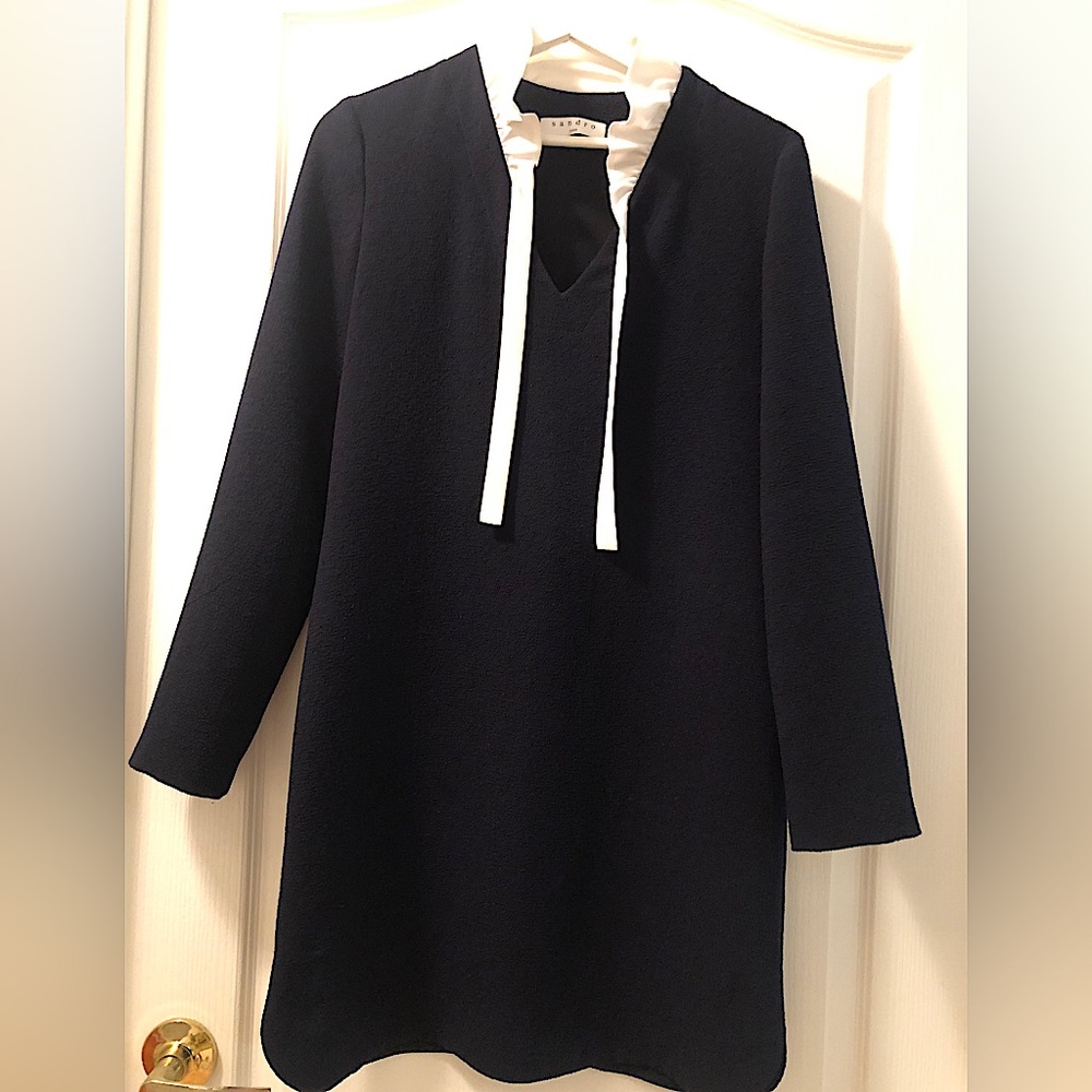 SANDRO PARIS | Navy Blue Collared Dress (US M)